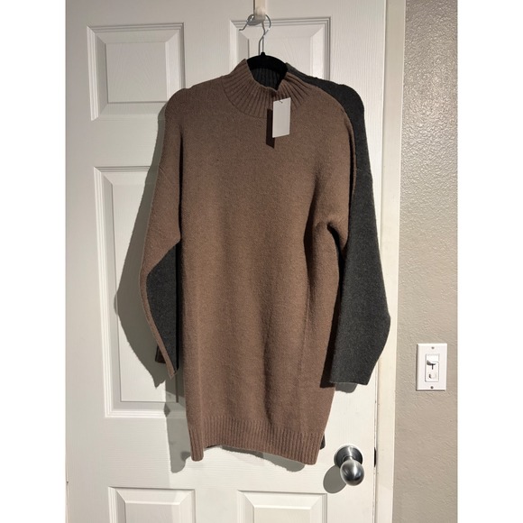 Blu Pepper Dresses & Skirts - Blu Pepper Women Mocha Grey Colorblock Mock Neck Sweater Dress CR2369 S NWT